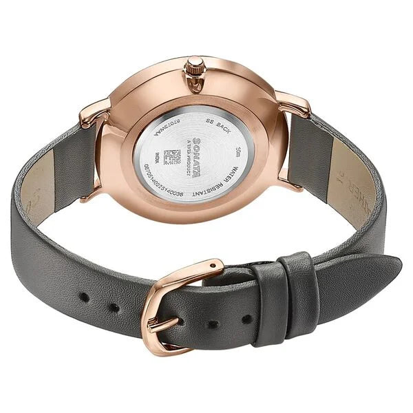 Sonata 87073WL02 | Sonata Modern Edit Quartz Analog Grey Dial Leather Strap Watch For Women