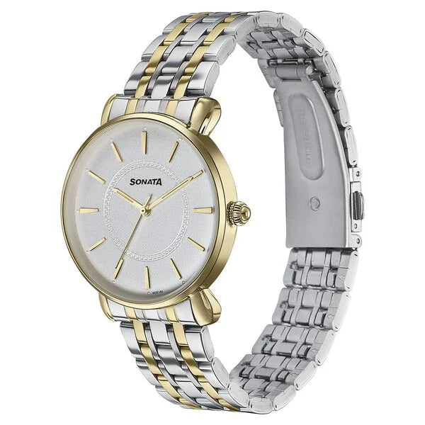 Sonata 87075BM01 | Sonata Wedding Quartz Analog Off White Dial Stainless Steel Strap Watch For Women