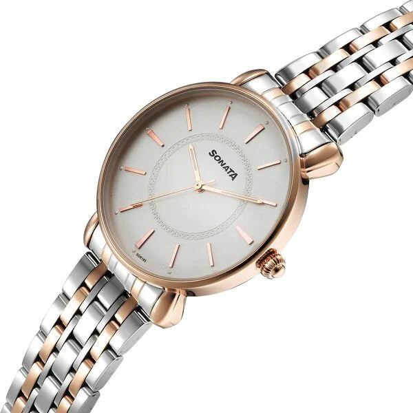 Sonata 87075KM01 | Sonata Wedding Quartz Analog Off White Dial Stainless Steel Strap Watch For Women