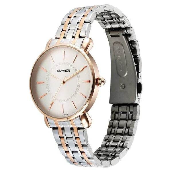 Sonata 87075KM01 | Sonata Wedding Quartz Analog Off White Dial Stainless Steel Strap Watch For Women