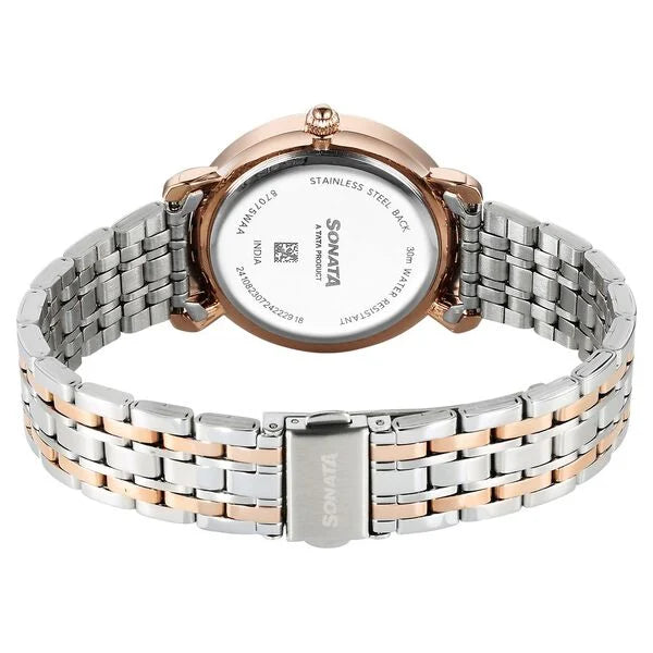 Sonata 87075KM01 | Sonata Wedding Quartz Analog Off White Dial Stainless Steel Strap Watch For Women