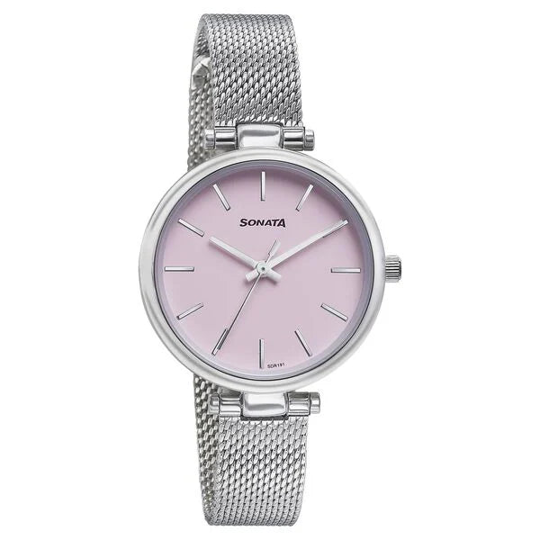 Sonata 87078SM01 | Sonata Wedding Quartz Analog Purple Dial Stainless Steel Strap Watch For Women