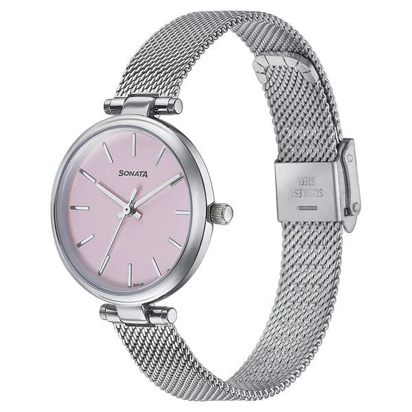 Sonata 87078SM01 | Sonata Wedding Quartz Analog Purple Dial Stainless Steel Strap Watch For Women