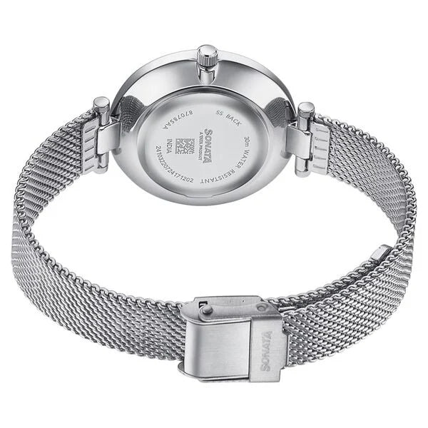 Sonata 87078SM01 | Sonata Wedding Quartz Analog Purple Dial Stainless Steel Strap Watch For Women