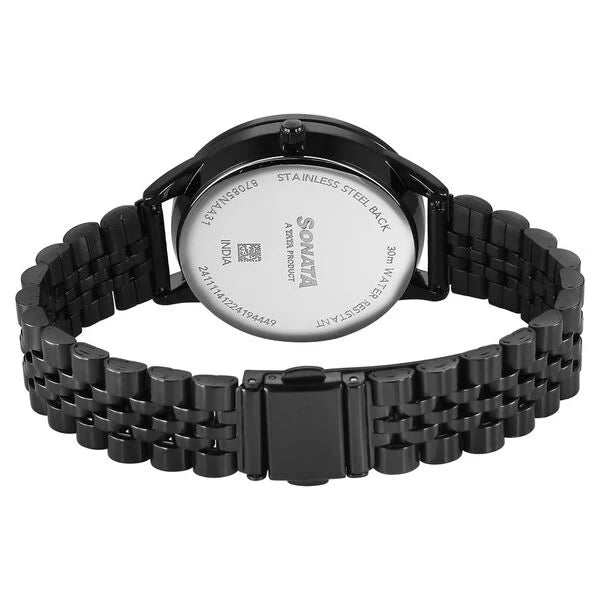 Sonata 87085NM01 | Sonata Eternia Quartz Multifunction Black Dial Metal Strap Watch For Women