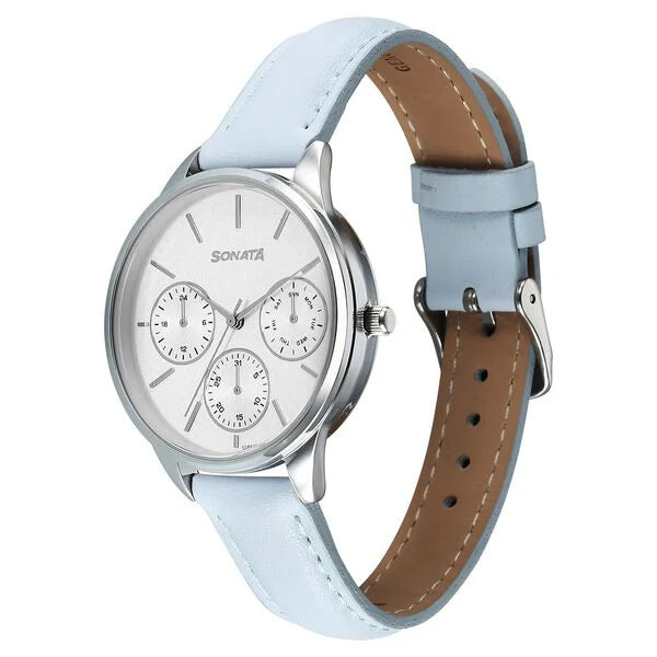 Sonata 87085SL01 | Sonata Eternia Quartz Multifunction Silver Dial Leather Strap Watch For Women