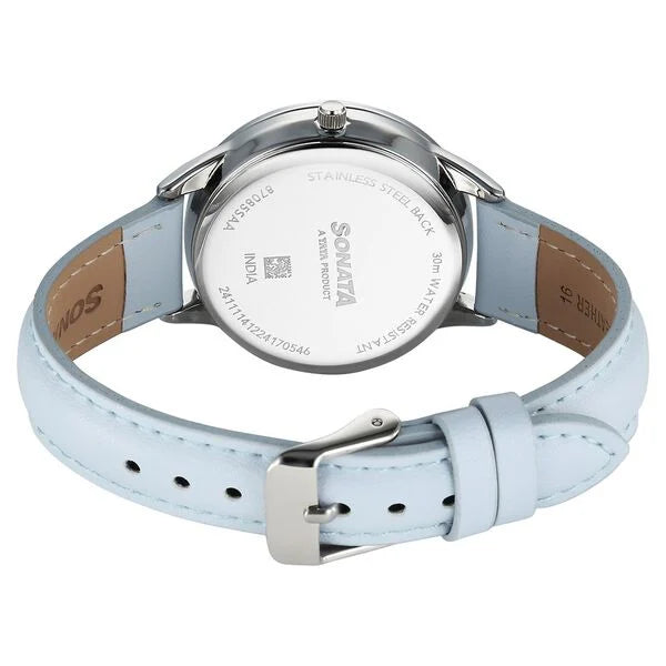 Sonata 87085SL01 | Sonata Eternia Quartz Multifunction Silver Dial Leather Strap Watch For Women