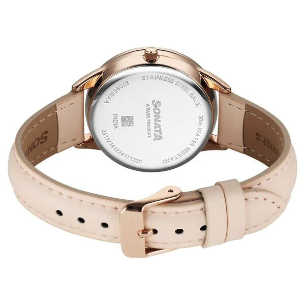 Sonata 87085WL01 | Sonata Eternia Quartz Multifunction Silver Dial Leather Strap Watch For Women