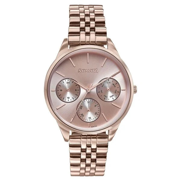 Sonata 87085WM01 | Sonata Wedding Edit Quartz Multifunction Pink Dial Stainless Steel Strap Watch For Women