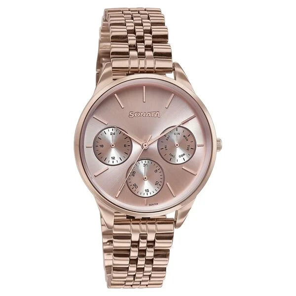 Sonata 87085WM01 | Sonata Wedding Edit Quartz Multifunction Pink Dial Stainless Steel Strap Watch For Women