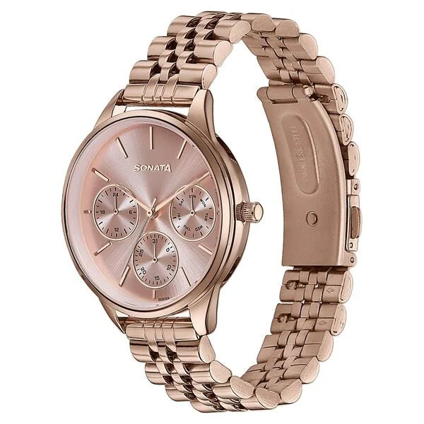Sonata 87085WM01 | Sonata Wedding Edit Quartz Multifunction Pink Dial Stainless Steel Strap Watch For Women