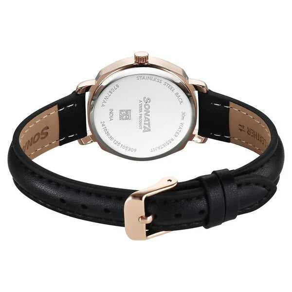 Sonata 87087WL01 | Sonata Eternia Quartz Analog Black Dial Leather Strap Watch For Women