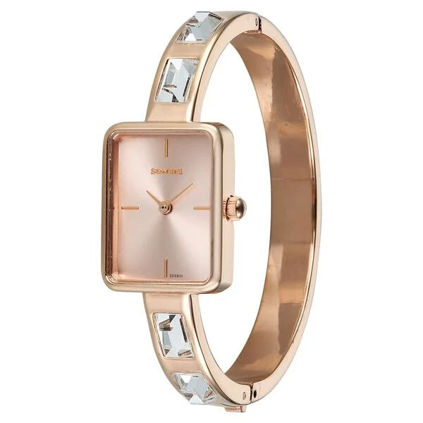 Sonata 87096WM01 | Sonata Aura Quartz Analog Pink Dial Rose Gold Stainless Steel Strap Watch For Women