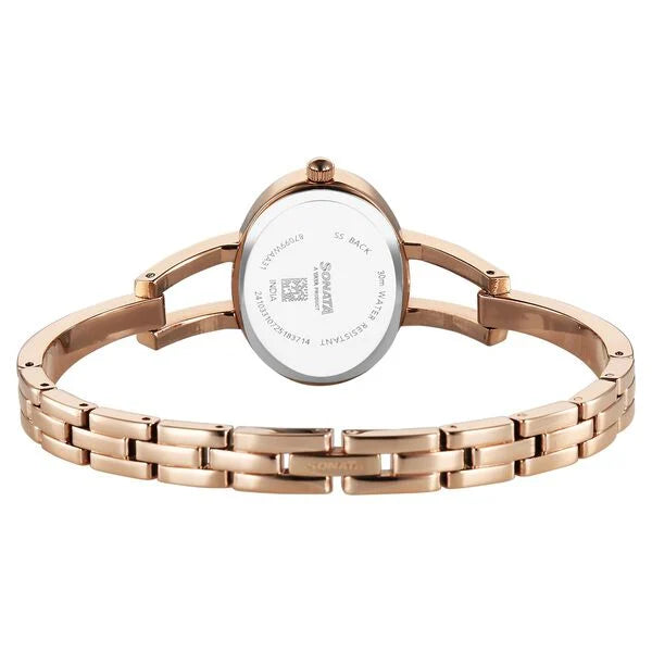 Sonata 87099WM01 | Sonata Aura Quartz Analog Green Dial Rose Gold Stainless Steel Strap Watch For Women