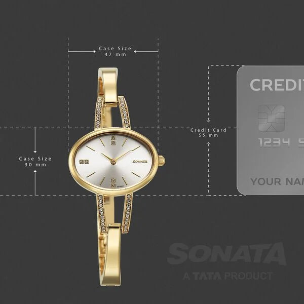Sonata 87099YM01 | Sonata Aura Quartz Analog Silver Dial Golden Stainless Steel Strap Watch For Women