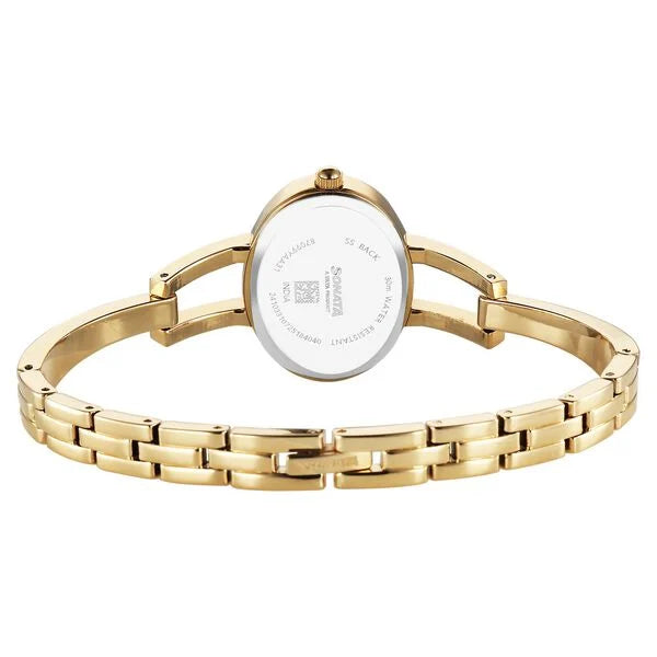 Sonata 87099YM01 | Sonata Aura Quartz Analog Silver Dial Golden Stainless Steel Strap Watch For Women