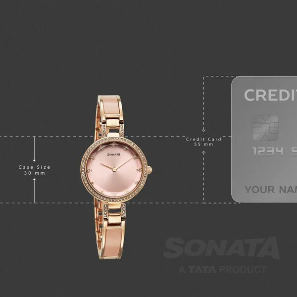 Sonata 87100KD01 | Sonata Aura Quartz Analog Pink Dial Rose Gold Stainless Steel Strap Watch For Women