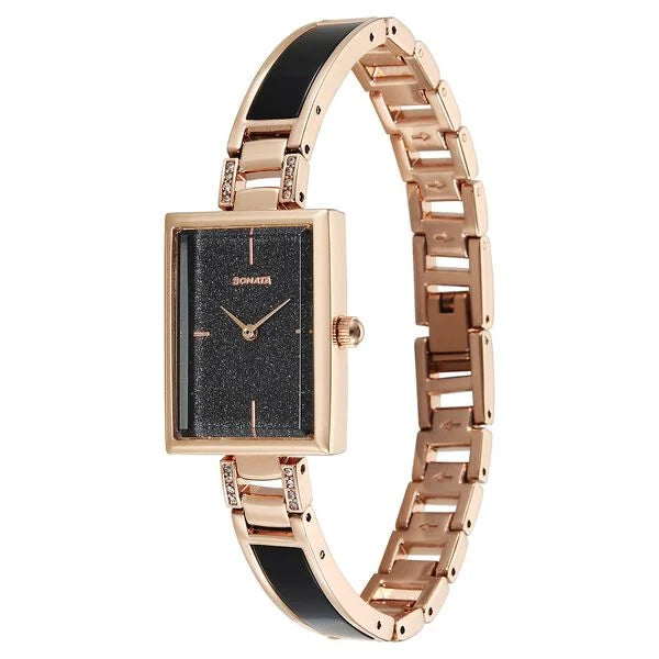 Sonata 87101KD01 | Sonata Aura Quartz Analog Black Dial Two Toned Stainless Steel Strap Watch For Women