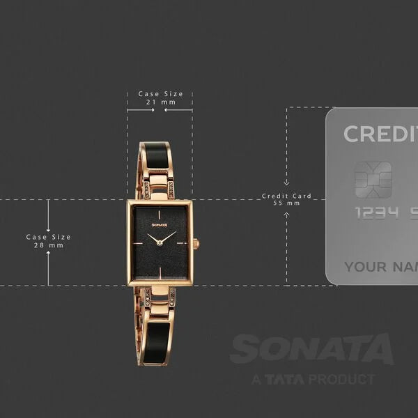 Sonata 87101KD01 | Sonata Aura Quartz Analog Black Dial Two Toned Stainless Steel Strap Watch For Women
