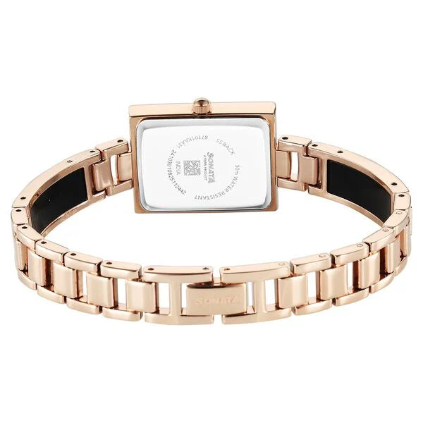 Sonata 87101KD01 | Sonata Aura Quartz Analog Black Dial Two Toned Stainless Steel Strap Watch For Women