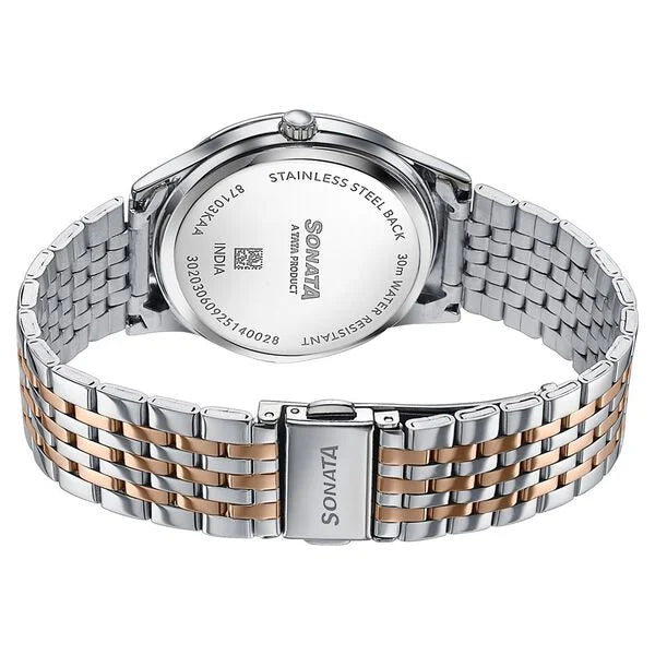 Sonata 87103KM01 | Sonata Verve Quartz Analog Silver Dial Two Toned Metal Strap Watch For Women