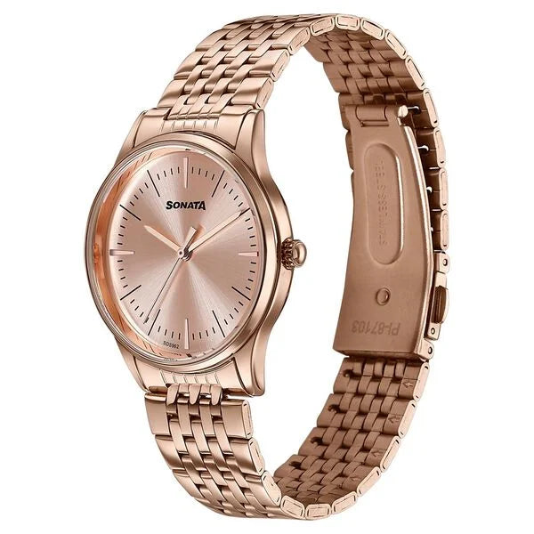 Sonata 87103WM01 | Sonata Verve Quartz Analog Rose Gold Dial Rose Gold Metal Strap Watch For Women