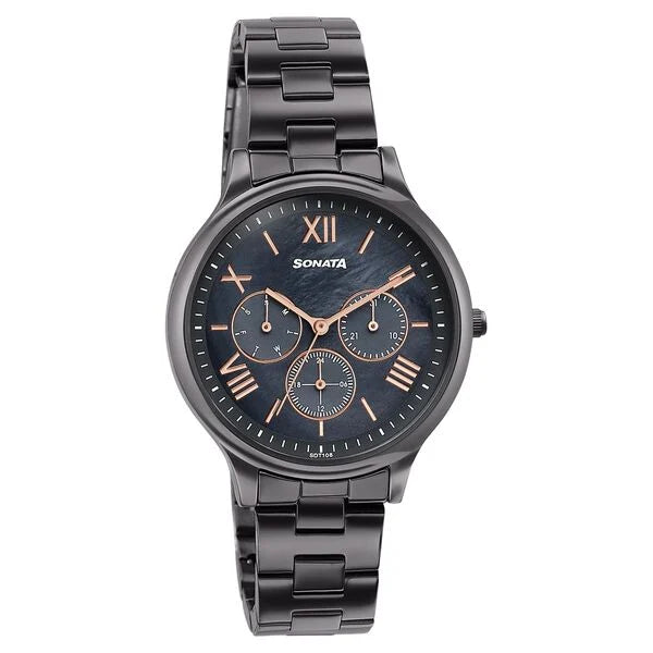 Sonata 87119QM01 | Sonata Women's Work Wear braitiful gun metal Watch - Premium Multifunction design for everyday style