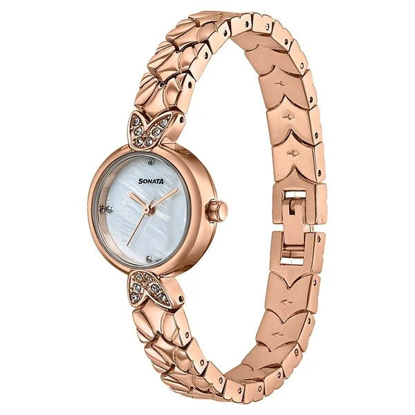 Sonata 87124WM05 | Women's Vintage style mother of pearl dial Bracelet Watch