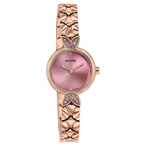 Sonata 87124WM06 | Women's Vintage style Pink dial Bracelet Watch