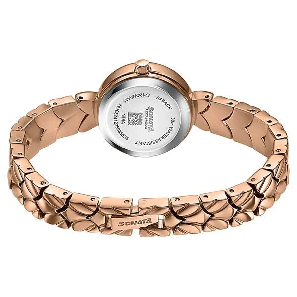 Sonata 87124WM06 | Women's Vintage style Pink dial Bracelet Watch