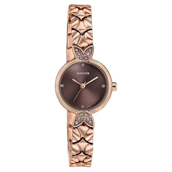 Sonata 87124WM07 | Women's Vintage style brown dial Bracelet Watch