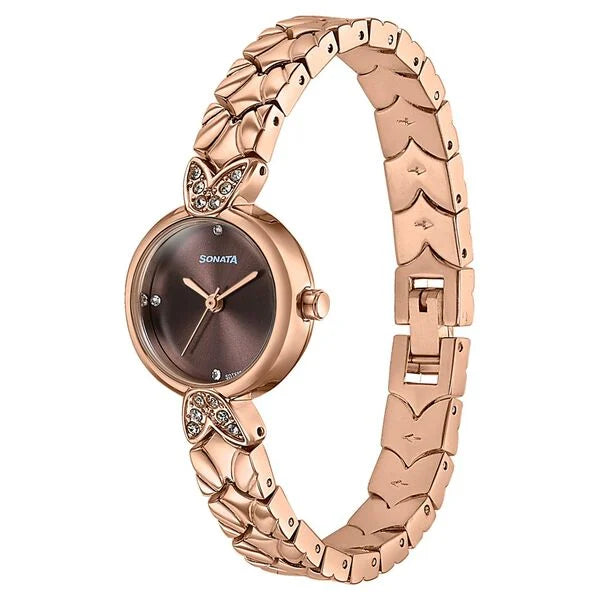 Sonata 87124WM07 | Women's Vintage style brown dial Bracelet Watch