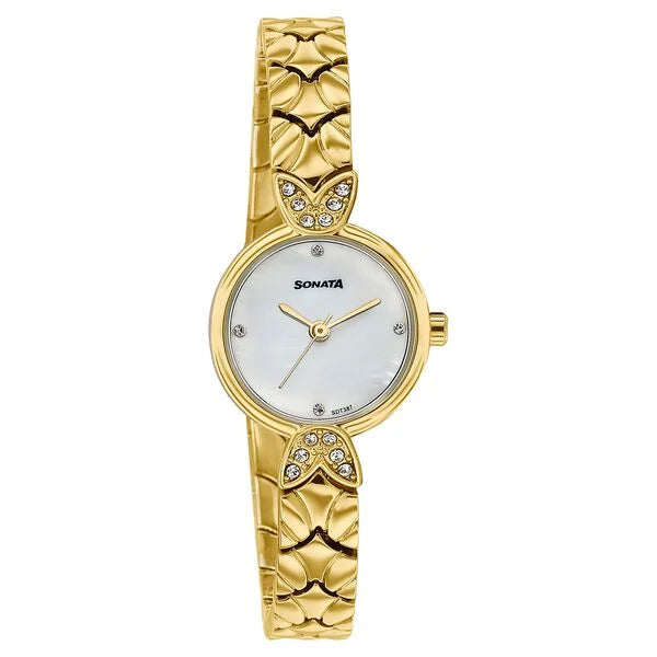 Sonata 87124YM02 | Women's Vintage style White Mother Of Pearl dial Bracelet Watch
