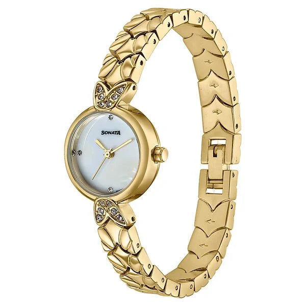 Sonata 87124YM02 | Women's Vintage style White Mother Of Pearl dial Bracelet Watch