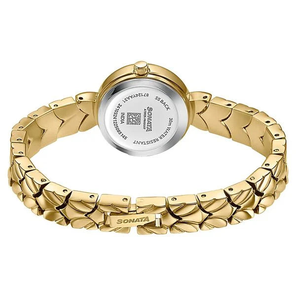 Sonata 87124YM02 | Women's Vintage style White Mother Of Pearl dial Bracelet Watch