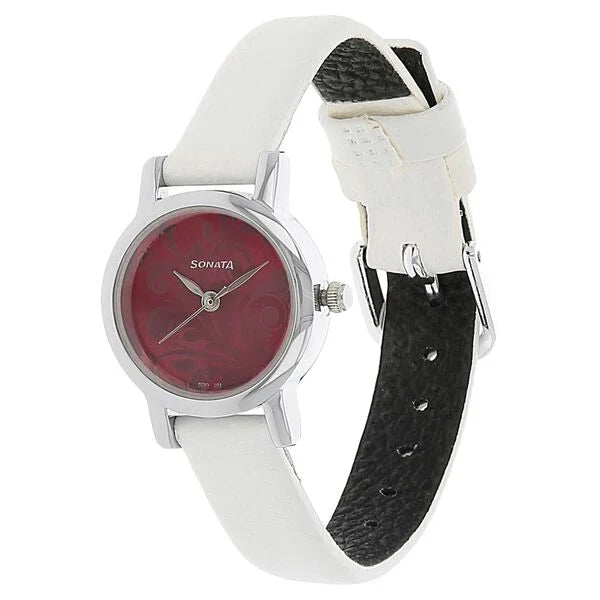 Sonata 8976SL03 | Sonata Quartz Analog Pink Dial Leather Strap Watch for Women