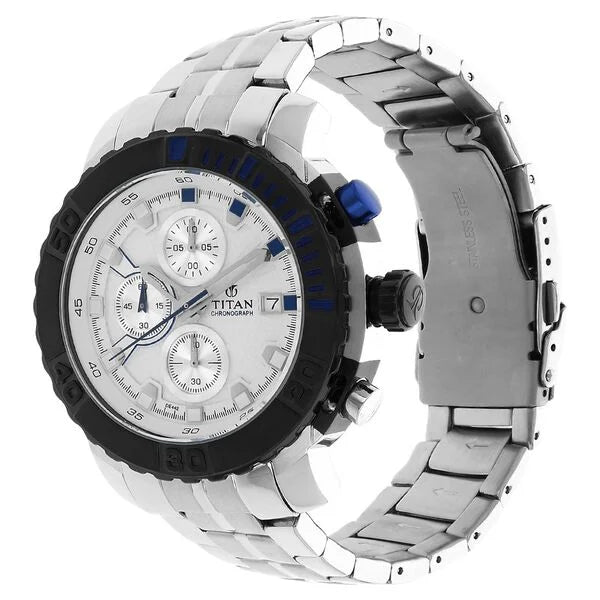 Titan 90029KM02 | Titan Quartz Chronograph Silver Dial Stainless Steel Strap Watch for Men