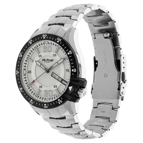 Titan 90042KM01J | Titan White Dial Analog with Day and Date Stainless Steel Strap watch for Men