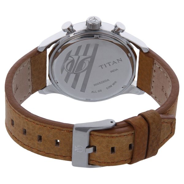 Titan 90052SL01J | Titan Quartz Chronograph Silver Dial Leather Strap Watch for Men