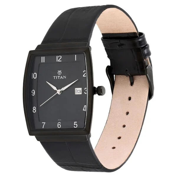 Titan 90076NL01 | Titan Quartz Analog with Date White Dial Leather Strap Watch for Men