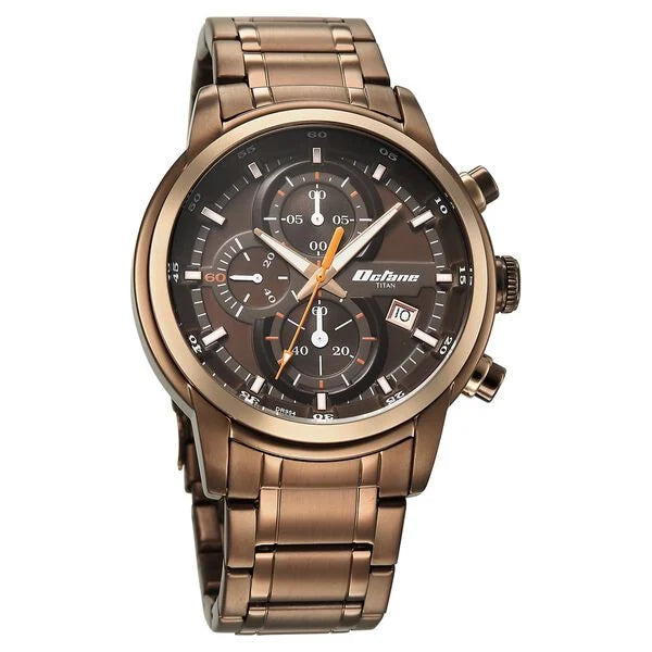 Titan 90086KM09 | Titan Octane Primal Quartz Chronograph Brown Dial Brown Stainless Steel Strap Watch For Men