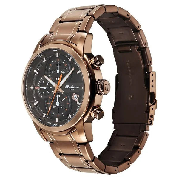 Titan 90086KM09 | Titan Octane Primal Quartz Chronograph Brown Dial Brown Stainless Steel Strap Watch For Men