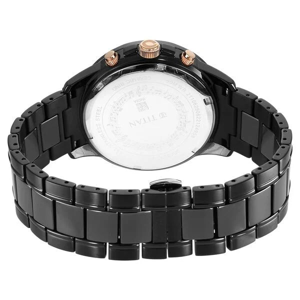 Titan 90090KD03 | Titan Quartet Black Dial Analog with Day and Date Steel and Ceramic Strap watch for Men