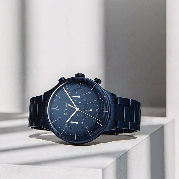 Titan 90102QM01 | Titan Urban Magic Blue Dial Multial Stainless Steel Strap watch for Men