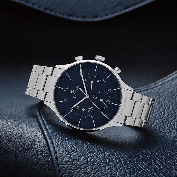 Titan 90102SM01 | Titan Quartz Multifunction Blue Dial Stainless Steel Strap Watch for Men
