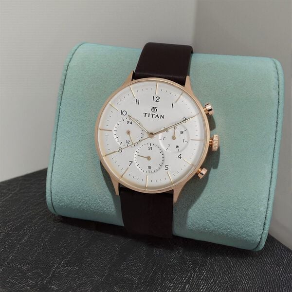 Titan 90102WL01 | Titan Quartz Multifunction White Dial Leather Strap Watch for Men