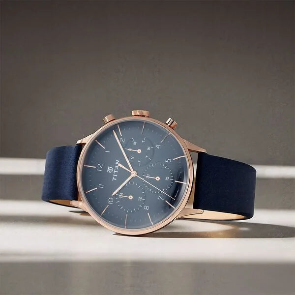 Titan 90102WL02 | Titan Quartz Multifunction Blue Dial Leather Strap Watch for Men