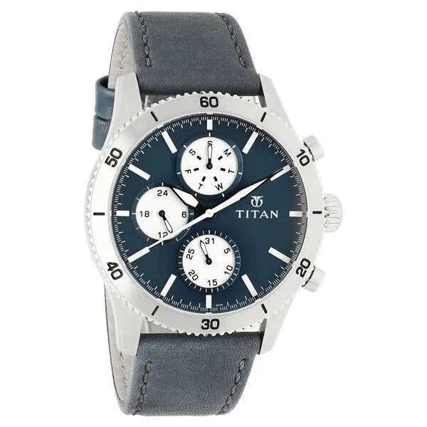 Titan 90105KL02 | Titan Chronograph Blue Dial Leather Strap watch for Men