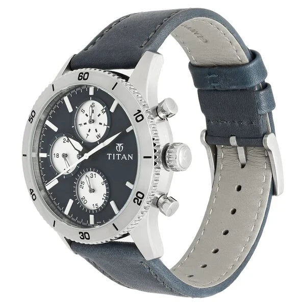 Titan 90105KL02 | Titan Chronograph Blue Dial Leather Strap watch for Men