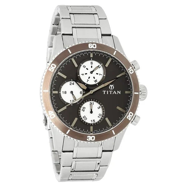 Titan 90105KM01 | Titan Chronograph Brown Dial Stainless Steel Strap watch for Men